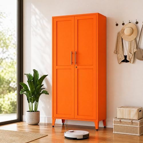 Metal Storage Cabinet with Lock,Orange Steel Tool Cabinet with 3 Adjustable Shelves,61 Tall Freestanding Heavy Duty Garage Locker for Home Office Kitchen 61" H X 27.6" W X 13.8" D - Image 6