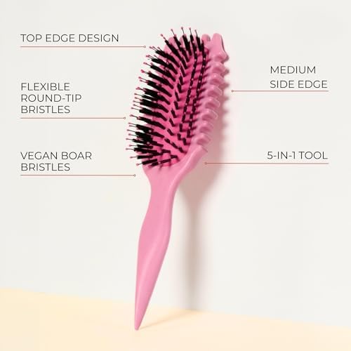 Bounce Curl Define EdgeLift Brush, 5-in-1 Styling Tool, Defined Curls -Pink - Image 2