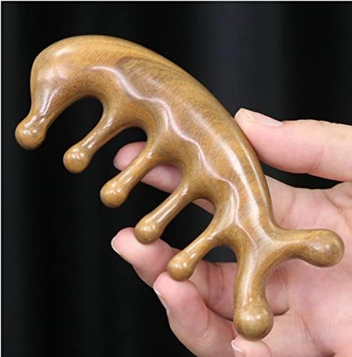 SAEEYCUE Authentic Green Sandalwood Comb Gua Sha Scraping Scalp Massager Head Head, Neck, Hands and Legs (B) - Image 5
