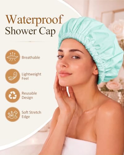 Edoneery Shower Caps for Women Reusable Waterproof, Shower Hair Cap - Image 3
