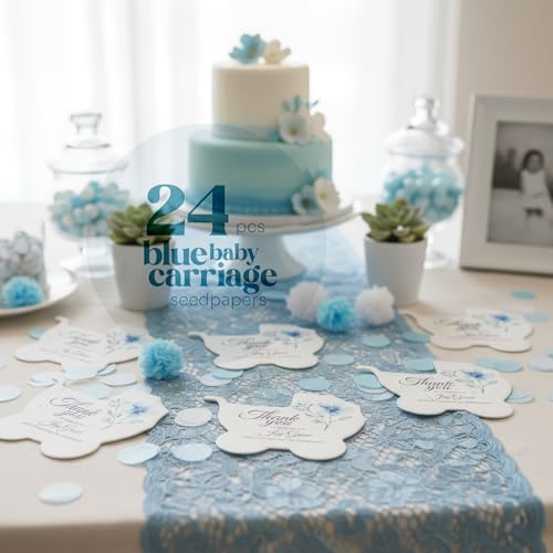 24 Blue Carriage-Shaped Gift Wrap Tags with Wildflower Seeds - Image 3