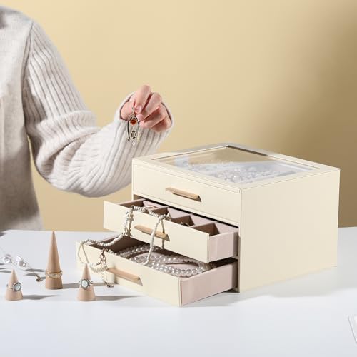 Frebeauty Jewelry Box for Women,Clear Lid Jewelry Organizer with 3 Drawers - Image 2