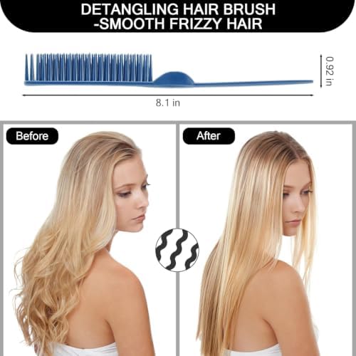 SIMPOR 3 Row Hair Comb for Natural Detangling, Hair Styling Brush, Nylon Bristle Unbraider Teasing Rat Tail Comb for Women Men Black and Blue - Image 3