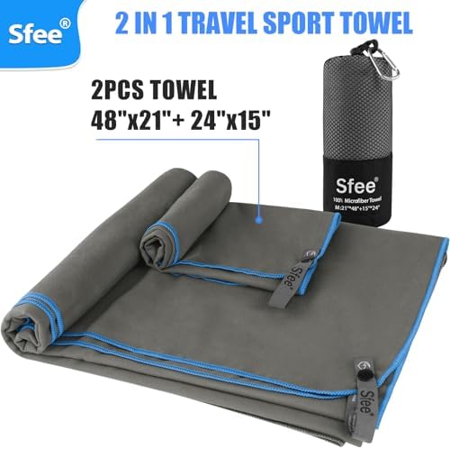 Sfee 2 Pack Microfiber Travel Towel, Quick Dry Towel Camping Towel Super Absorbent Compact Lightweight Sports Towel Swim Gym Towels Beach Towel Set for Gym, Hiking, Pool, Backpacking, Bath, Yoga - Image 6