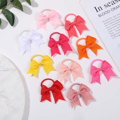 40Pcs Baby Hair Ties with Bows Elastic Ponytail Holders Small Hair Accessories for Kids Toddlers Infants (Mixed color 3) - Image 3