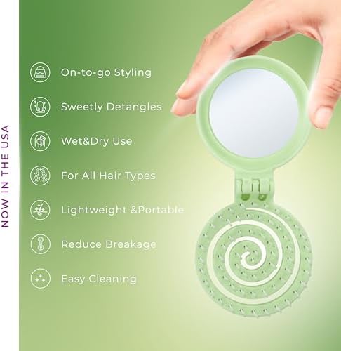 Mini Detangler Travel Hair Brush with Mirror, Makaron Hair Brushes for Women, Men and Kids, Unique 3D Flexible Design for All Hair Types, Styling Accessory, Travel Essentials for Women (GREEN) - Image 3