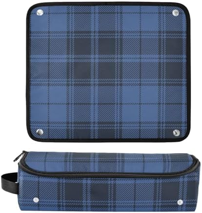 Tartan Plaid Blue Hair Tools Travel Bag Portable Travel Organizer Pouch with Heat Resistant Mat Carrying Case for Hair Dryer Curling Iron Flat Irons - Image 3