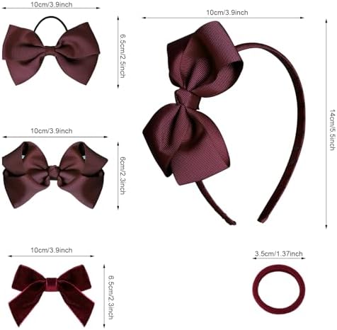 baotongle 11pcs Wine Red School Hair Accessories Set Uniform Hair Bow Headband Clips Hair Ties Curly Bows for Little Toddler School Girls(Wine Red) - Image 2