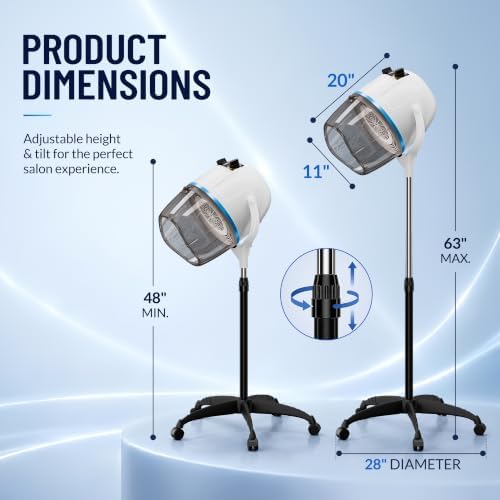 Hair Dryer, Professional Adjustable Hooded Floor Hair Bonnet Dryer Stand Up Hair Dryers with Rolling Base for Home Salon Spa Beauty Equipment, White - Image 5