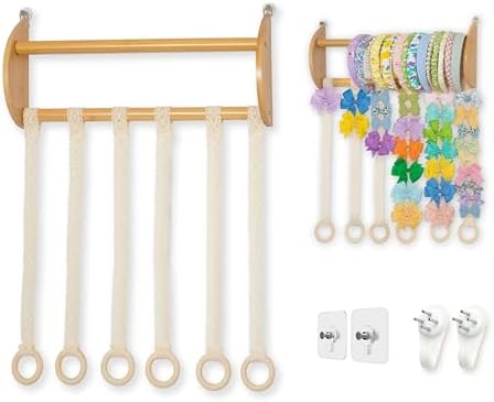 Headband Holder Hair Bows Organizer for Girls Large Capacity Wall Hanging Storage with 40 Metal Hooks 16.5 Inches x 6 Rows of Clip Spaces Hair Accessories Organizer for Baby (M) - Image 2