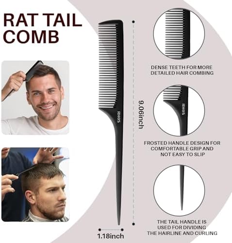 RHOS Comb Set for Women and Men, 3 Pieces - Wide Tooth, Rat Tail, Dresser Hair Combs - Detangling Hair Combs for All Hair Types - Black - Image 3