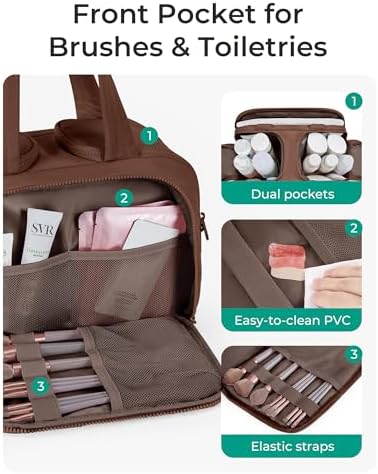 BAGSMART Travel Toiletry Bag, Puffy Toiletry Bag for Women, Wide-open toiletry bags for traveling, Large Travel Cosmetic Makeup Bag Organizer for Accessories,Toiletrie (Coffee Brown) - Image 2