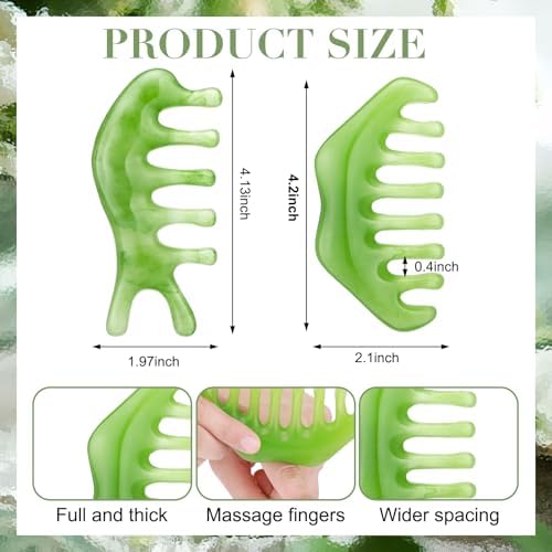 Geiserailie 2 Pcs Jade Combs Gua Sha Stone Scalp Massage Tool - Image 2