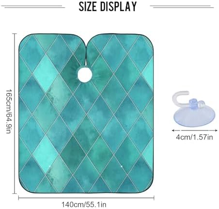 Blueangle Teal Watercolor Geometric Plaid Barber Cape Waterproof Salon Hairdresser Cape with Adjustable Snap Closure, Perfect for for Men Salon and Home Use - Image 3