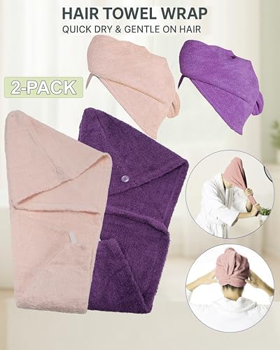 Textila 100% Cotton Hair Wrap Towels for Women (Pack of 2, Plum & Pink) – Soft & Absorbent Turban Towels for Long, Curly, Frizz-Prone Hair - Image 3