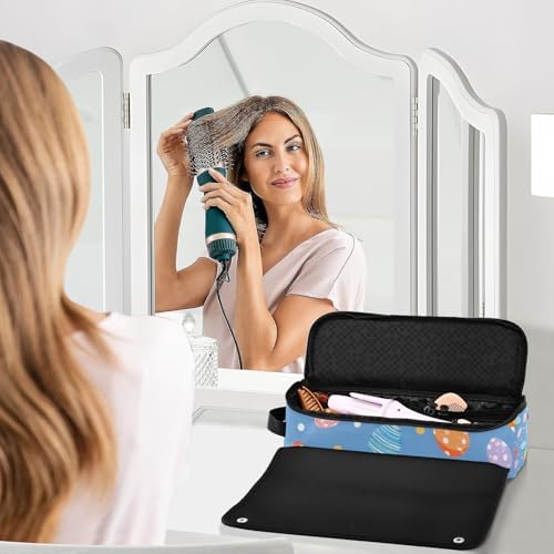 Hair Tools Travel Bag with Heat Resistant Mat 2-in-1 Hot Tools Travel Bag Organizer Flat Curling Iron Travel Case for Straightener Blue Polka Dot Easter Egg - Image 6