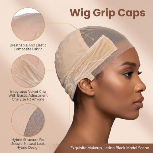 Amaxiu Wig Grip Cap with U-Shape Design, Adjustable Wig Cap for Women Beige - Image 2