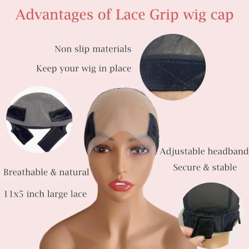 Lace Wig Grip Cap for Glueless Wig 11x5 Large Lace Reusable Wig Cap for Lace Frontal Wigs to Keep Wigs in Place, Adjustable Wig Cap with Non Slip Grip Band for Women (Black) - Image 3