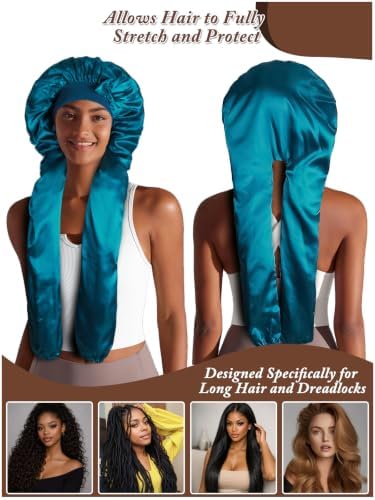 1+2 Satin Pantyhose Bonnet for Braids, Long Hair Bonnet for Women Sleeping - Image 3