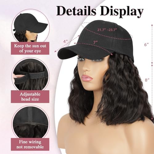 HANYUDIE Hat Wig for Women Wig Cap with Curly Hair Extensions Hat with Hair Wave Adjustable Baseball Cap Wigs - Image 3