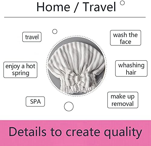 Microfiber Hair Towel Cap,Soft Absorbent Quick Drying Cap for Curly Thick Hair, Wrap Cap with Hair Brush for Women Girls (Pink&Gray White, 2) - Image 5