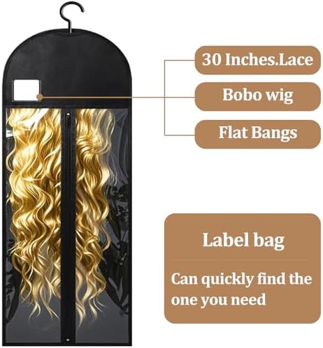 12Pcs Extra Long Wig Storage Bags with Hanger Hair Extension Wig Storage Hanger Bags for Multiple Wigs with Tags Organizer Dust-Proof Home Travel Closet Wigs & Accessories (Black 31.5in) - Image 2