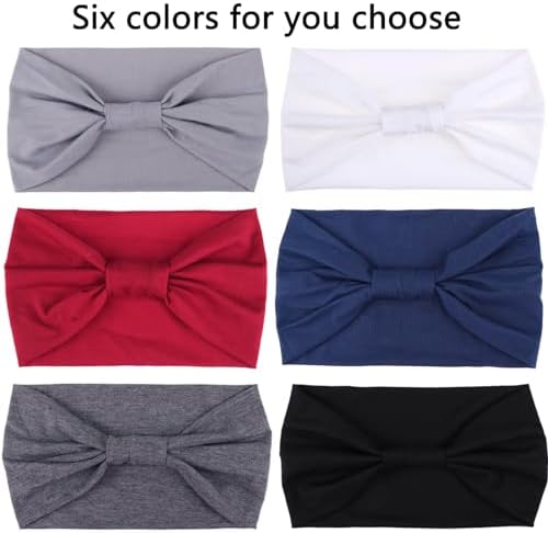 XTREND Wide Headbands For Women Non Slip Fashion Stretch Headband Boho Head Bands Women's Hair Band Turban Sports Hairband Accessories 6 Pcs（Black, Dark gray, Navy blue, Red, White, Light gray） - Image 3