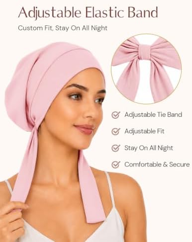 BONNET QUEEN Bonnet for Sleeping Women and Men, Adjustable Satin Sleep Cap Hair Wrap for Curly Hair, Braids and Long Hair, Stays On All Night, Anti Frizz Slouchy Beanie Hat - Image 4