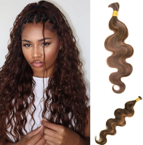 YWIGS Body Wave Bulk Human Braiding Hair for Boho Braids 50G #4/30 18inch by YWIGS