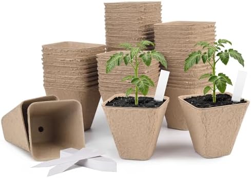 3.15 Inch Peat Pots 60 Pack, Square Seed Starting Pots with Plant Labels by ARGCONNER