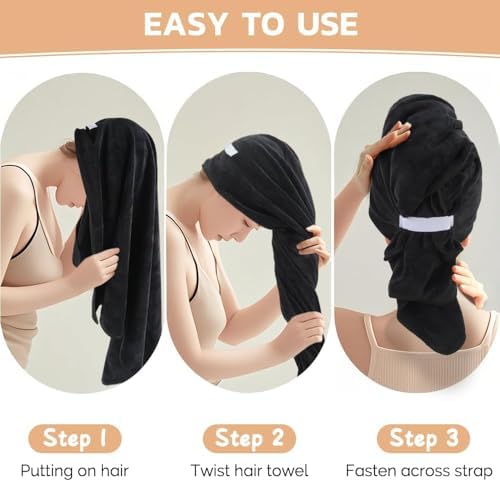 SUNLAND Microfiber Hair Towel 40 X 28 inch 2Pack Black - Image 4
