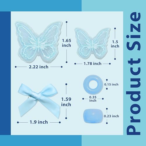 100PCS Hair Beads 2 Sizes Lace Butterfly Hair Clips Mini Hair Bows Hair Beading Tool Set Blue Cute Bow Barrettes Quick Braid Beaders for Kids and Girls - Image 4