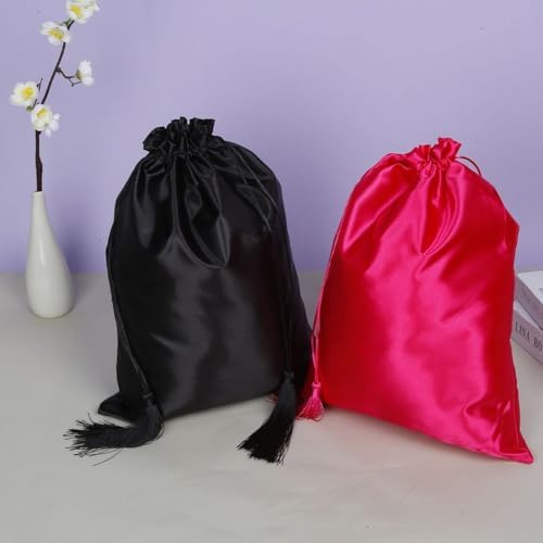 2 Pcs Silk Satin Wig Bags with Drawstring Tassel, Hair Storage Bags, Black Wig Packaging Sacks for Multiple Wigs Bundles Hair Extensions, Perfect for Home Salon Travel Gift - Image 7