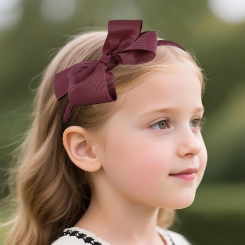 phnydreg Girl Dark Red Hair Bow Accessories 14 Pieces Uniform Hair Bows Hair Clips Headband for School Toddler Girls - Image 6