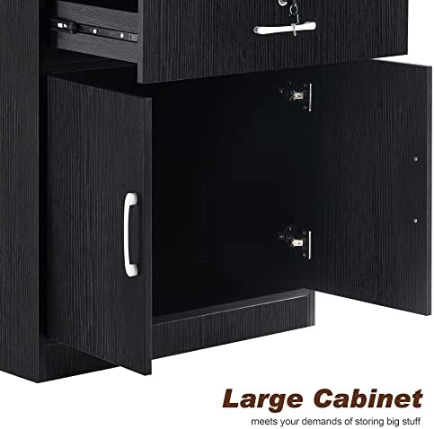 BarberPub Locking Salon Storage Cabinet with Drawers Black 2032 - Image 6
