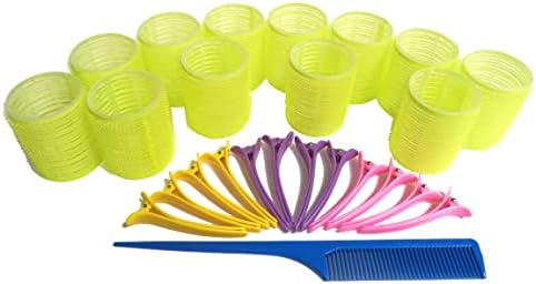 Kamay's Hair Rollers Curlers Rollers With 12 Duckbill Sectioning Clips 1 Comb Used for Hair Styling Self Grip Rollers(12PCS 48mm 1-1/2") by Kamay%27s