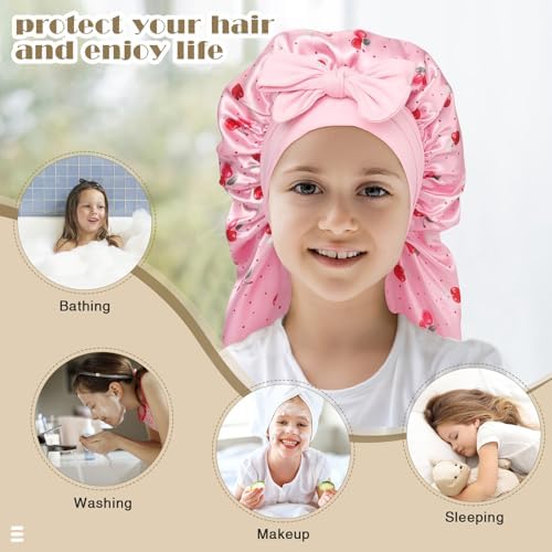 AWAYTR Kids Bonnets for Girls - Satin Long Hair Braid Bonnet for Sleeping - Image 5