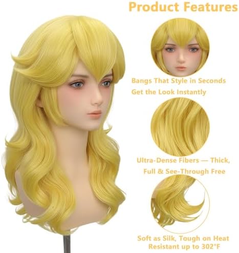 Mildiso 7pcs Girls Golden Blonde Princess Wig Kids Costume Halloween M138 - Image 3