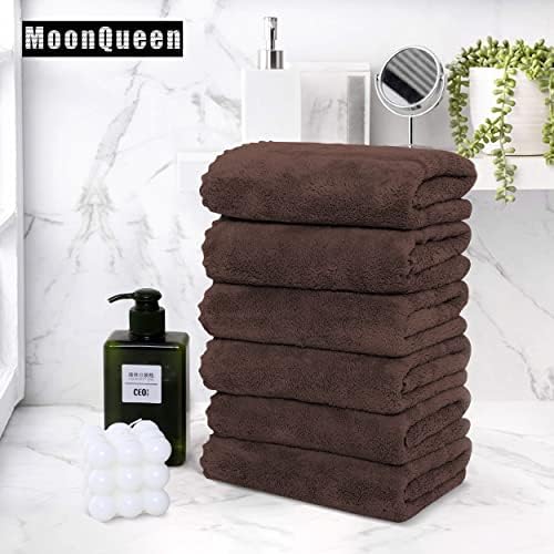 MOONQUEEN 6 Pack Premium Hand Towels - Quick Drying - Microfiber Coral Velvet Highly Absorbent Towels - Multipurpose Use as Hotel, Bathroom, Shower, Spa, Hand Towel 16 x 28 inches (Wood Brown) - Image 5