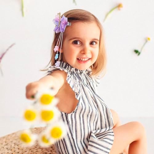 OAOLEER 6PCS Halloween Hair Bows for Girls, Yellow Purple Flower Hair Accessories - Image 2