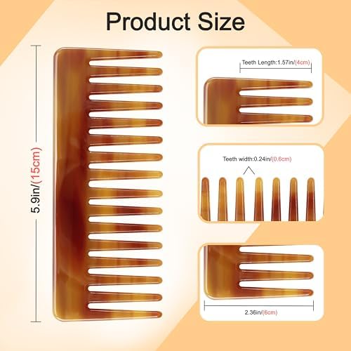 Hair Detangling Comb, 2 Pack Large Cellulose Acetate Wide Tooth - Image 2