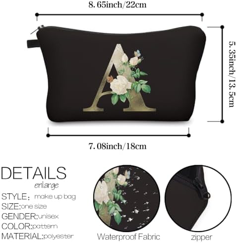 Deanfun Makeup Bag, Bride Bridesmaid A-Z Make Up Bag, Small Personalized Initial Letter 3D Printings Waterproof Cosmetic Bags for Women (A) - Image 2