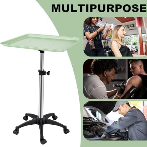 Salon Rolling Tray, Height Adjustable Tattoo Tray Rolling Cart, Storage Utility Trolley for Spa, Beauty Salon Service, Hairdresser Cart with Wheels, Black (Green) - Image 2
