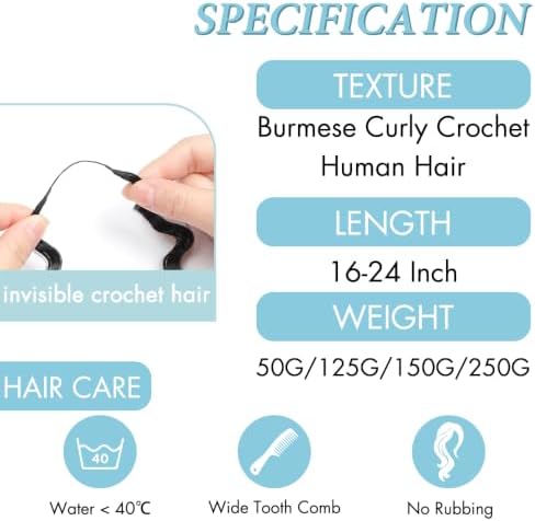 Human Crochet Hair for Black Women 18 Inch Burmese Curly Bundles Human Hair Pre-separated 120 Strands 150g Invisible Feather Crochet Human Hair Extensions Natural Black 1B# - Image 3