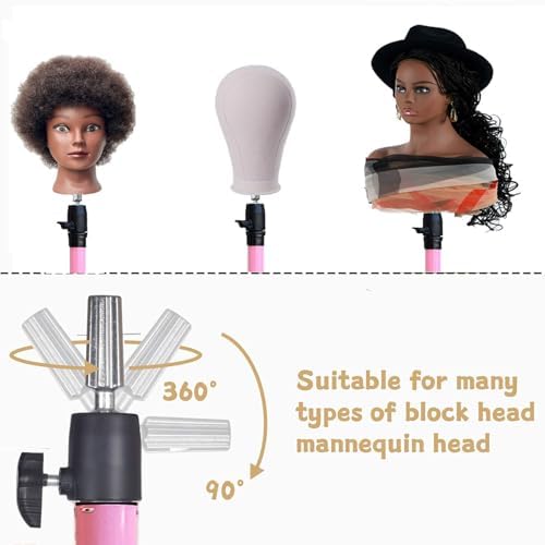 Heavy Duty Head Stand, Reinforced Mannequin Head Stand Tripod, Pink Wig Stand Tripod,Wig Stand for Styling, Adjustable Holder For Wig Making Display (55 inch with pedal) - Image 6