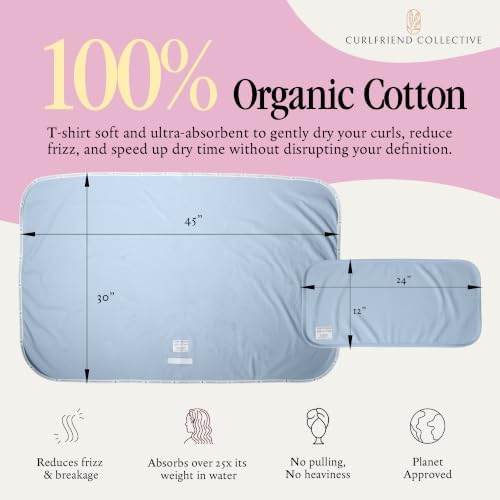 Curlfriend Collective Cotton Cloud T-Shirt Hair Towel Duo, Cerulean - Image 7