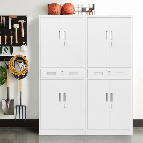 Wanfu Metal Storage Cabinet, 71" H x 28" W x 16" D Locking Storage Cabinet with 2 Adjustable Shelves and 1 Drawer for Office, Garage, Home, School, Utility(White) - Image 4