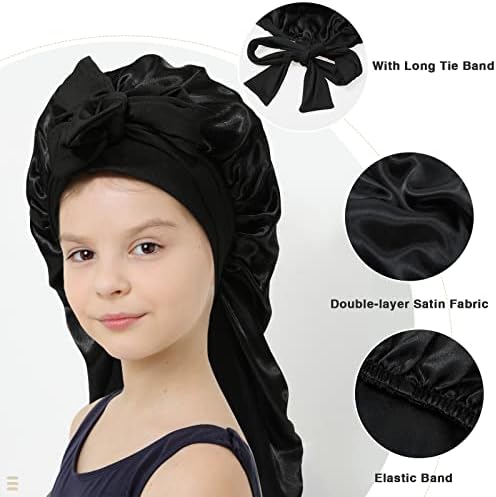 AWAYTR Kids Bonnets for Girls - Satin Long Hair Braid Bonnet for Sleeping - Image 5
