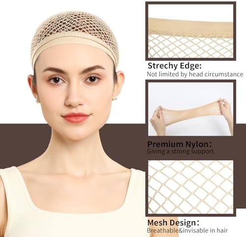 Fandamei Wig Cap, Hair Net for Wig, 30 CM Large Mesh Wig Cap for Long Hair for Women, Nylon Hair Net Non Slip for Halloween Rave Party Cosplay-Light Brown 2 PCS - Image 2