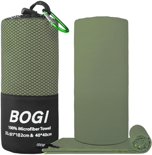 BOGI Microfiber Travel Sports Towel-Quick Dry Travel Towel,Soft Lightweight Absorbent Compact for Camping Gym Beach Bath Yoga Swimming Backpacking (XL:72''x32''+16''x16''-AGreen) - Image 2